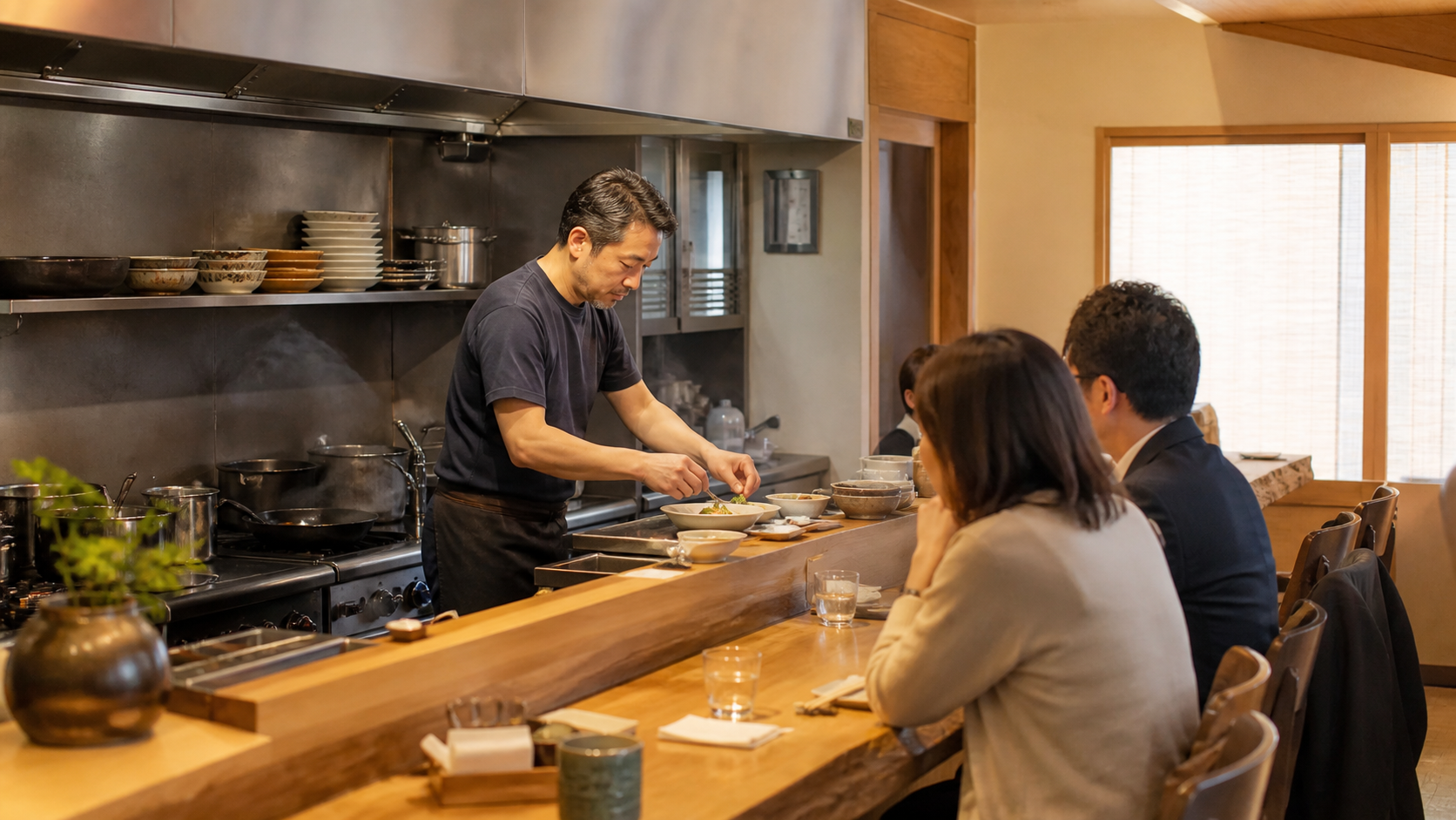 10坪ほどのカウンター中心の飲食店でワンオペ営業する日本人店主